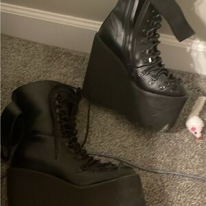 Black Platform Lace-Up Boots